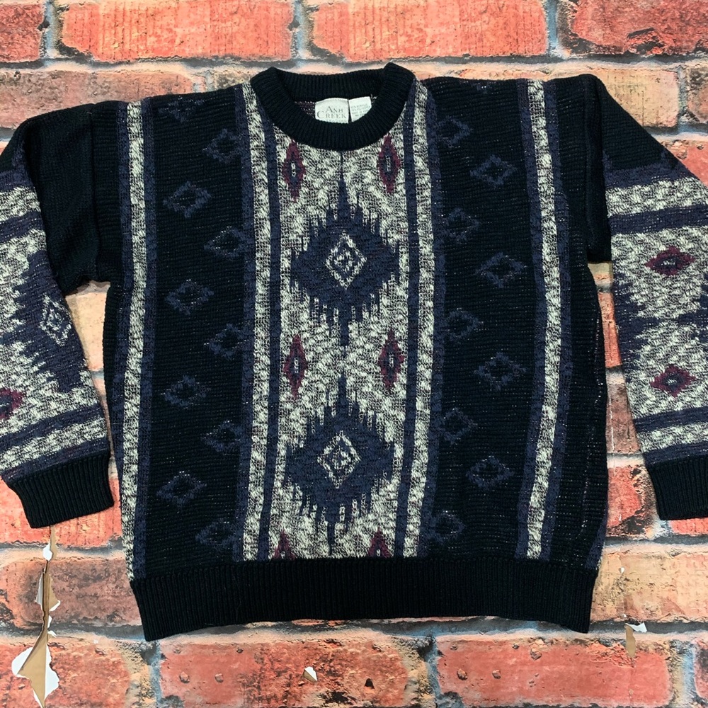 Vintage Aztec Print Black and Purple Sweater Sz XL